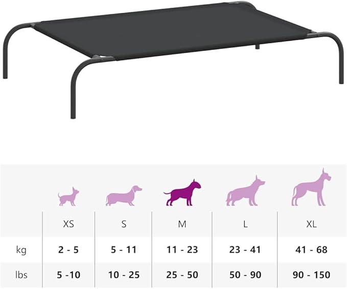 Elevated Dog Bed, Medium Size Raised Pet Cot with Breathable Oxford Fabric and Heavy Duty Powder-Coated Steel Frame for Indoor Outdoor Use, Black
