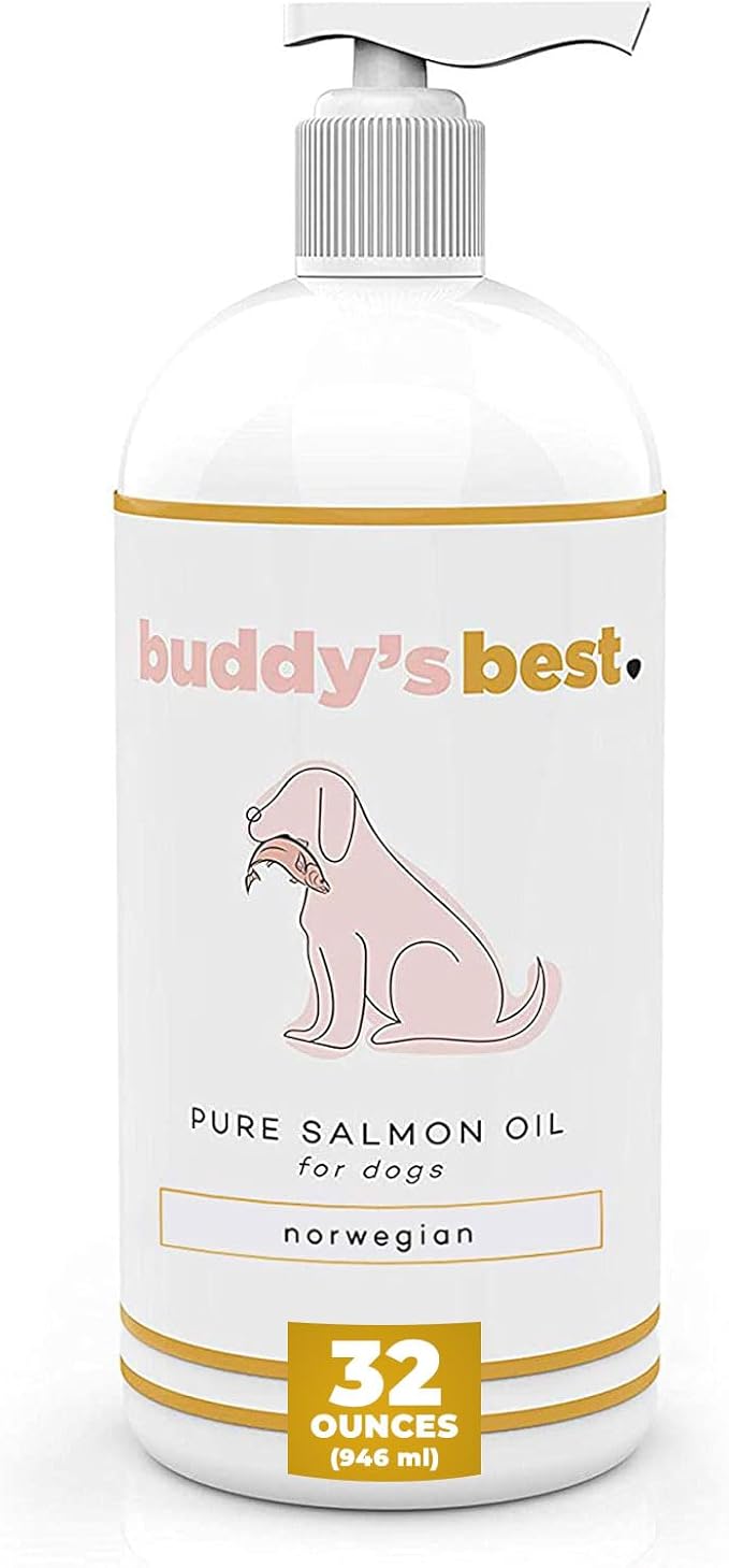 Salmon Oil for Dogs & Cats – Omega 3 Supplement with EPA & DHA | 100% Norwegian Fish Oil | Odorless, Human-Grade | Skin, Coat & Joint Support | 32 oz | Buddy’s Best