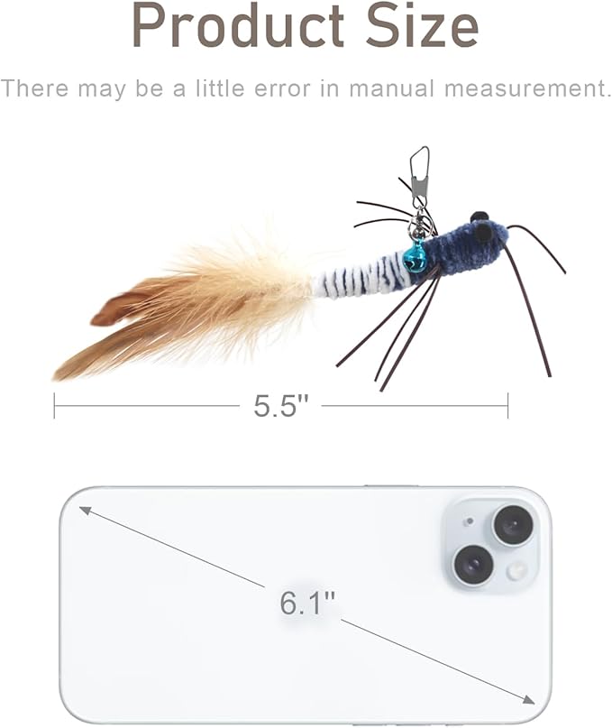 SONGWAY Insect Cat Toys with Feather - 6 Pieces Cat Worm Toy Refills, Cat Toy Wand Attachments, Worm Cat Toys, Interactive Toys for Indoor Cats Kittens