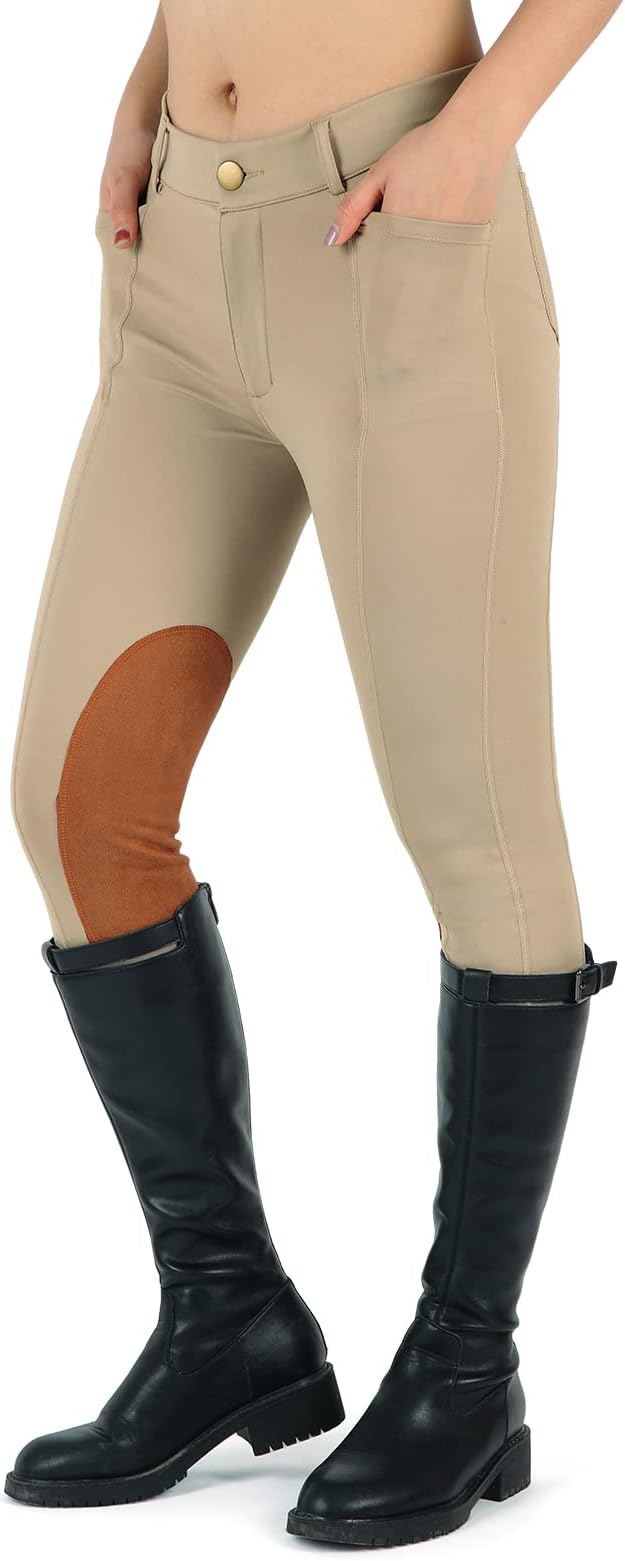beroy Horse Riding -Pants Women Equestrian-Breeches - Ladies Training Horseback Riding Tights Full Seat Silicone Pockets
