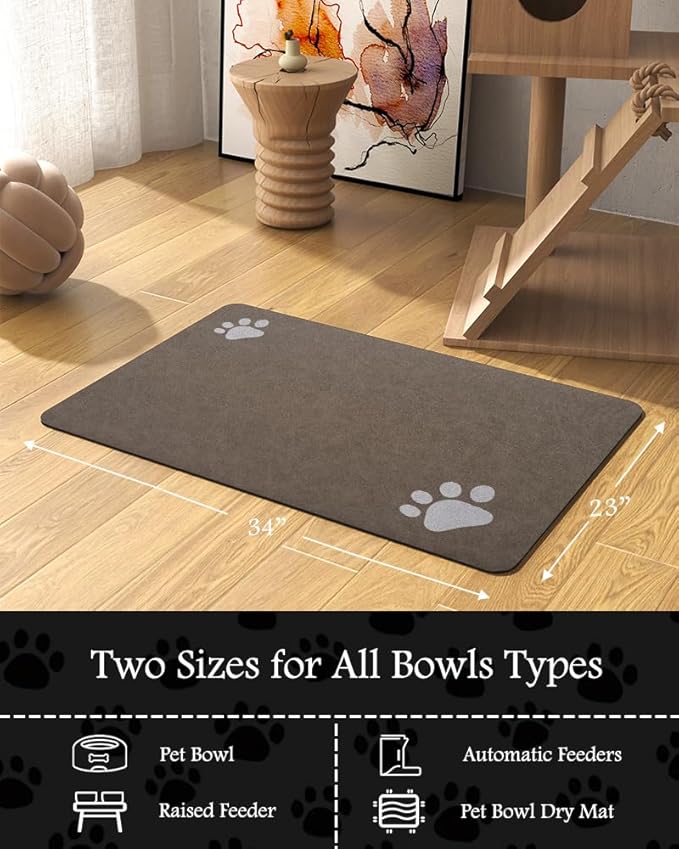 Pet Feeding Mat-Absorbent Dog Mat for Food and Water Bowl-No Stains Quick Dry Water Dispenser Mat-Dog Accessories Pet Supplies-Bowl for Messy Drinkers(Brown,23"x34"