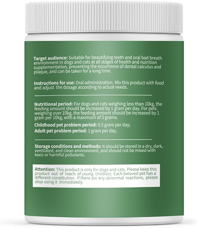 Dog Dental Powder, 6 oz, Dog Teeth Cleaning Powder & Cat Breath Freshener, Plaque Off Pet Tooth Cleaning - Combating Dental Plaque, Tartar Cleaning and Removal, Fighting Bad Breath, Oral Care