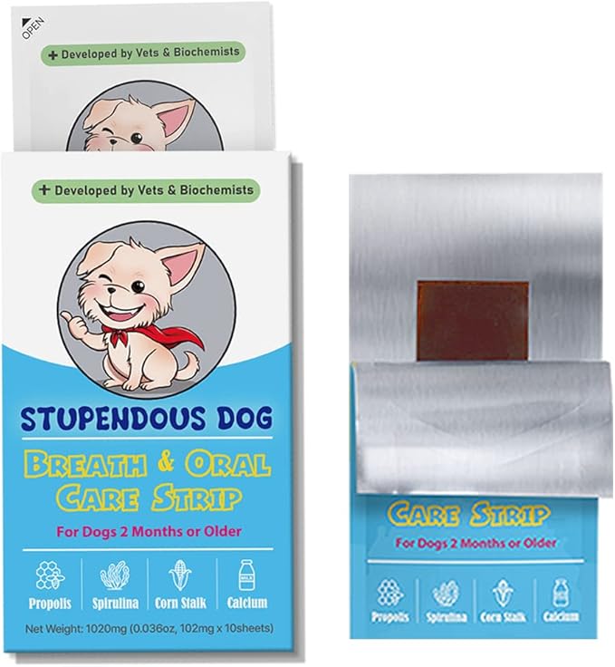Breath Freshener Strip for Clean Teeth, Fresh Breath, & Healthy Mouth: Dog Water Additive for Dental Care - Pet Bad Breath Remedy - Cat Dental Mint Treats (10 Strips)