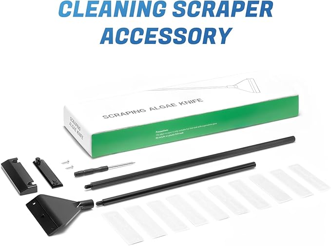 CXY Aquarium Algae Scraper for Glass, 21.5" Fish Tank Cleaner with 10 Stainless Steel Blades - Long Handle Scraper Tool, Essential Fish Tank Accessories & Cleaning Kit