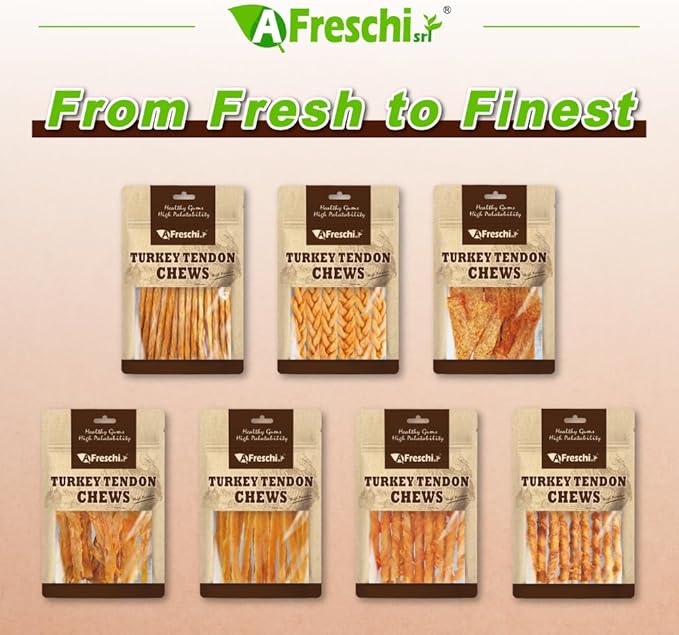 Afreschi Classic Turkey Tendon Coil (S) 3 oz, USA-Sourced Turkey Tendon, Dog Treats for Wrapped Series, All Natural Human Grade Dog Treat, Hypoallergenic, Rawhide Alternative