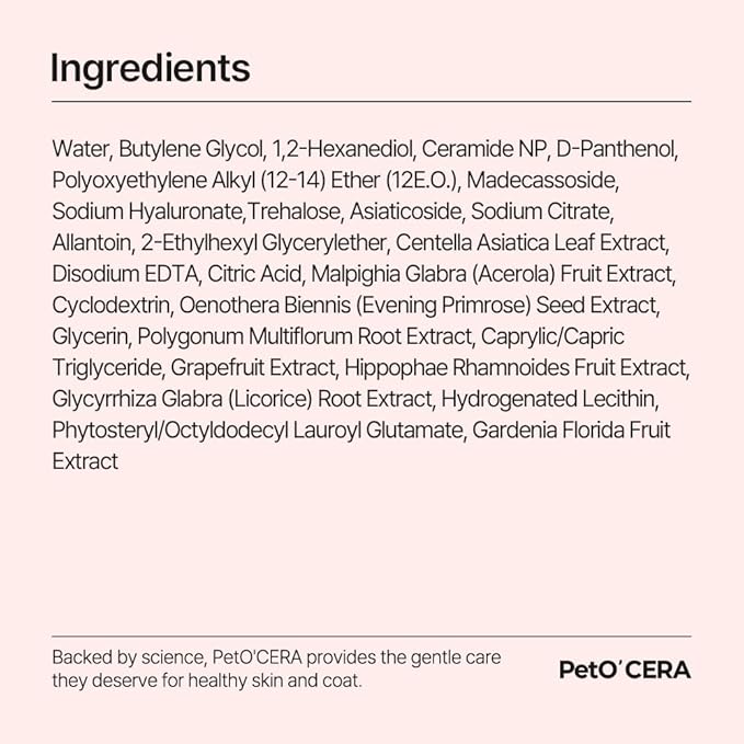 PetO'Cera Mist Spray, Unscented - Anti-Itch & Dandruff Treatment for Dogs & Cats, Hydrating Grooming Supplies Mist with Ceramide, Soothing Relief for Sensitive & Dry Skin 5.07 fl oz/150ml