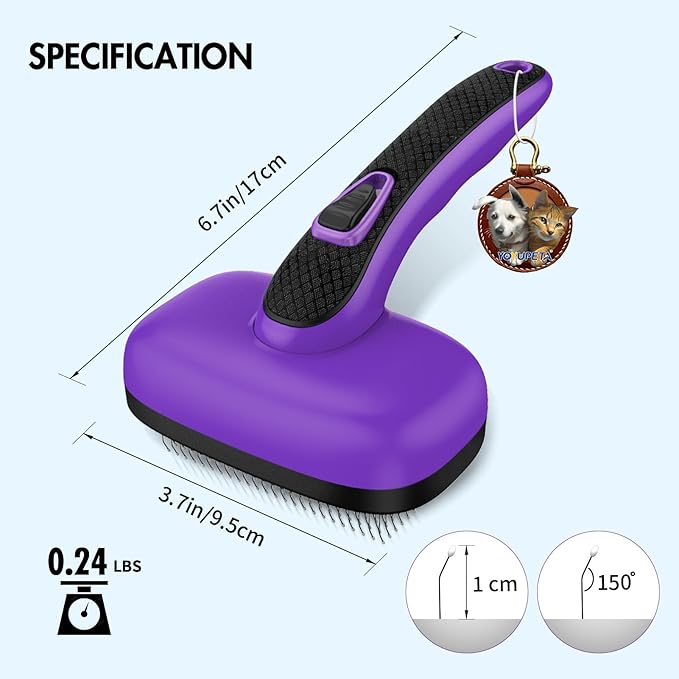 Dog Self Cleaning Slicker Brush for Shedding, Ideal for Short Long Haired Dogs, Including Cat. Removes Loose Fur, Undercoat, Mats, Tangled Hair. Suit for Large Medium Small Animal, Purple