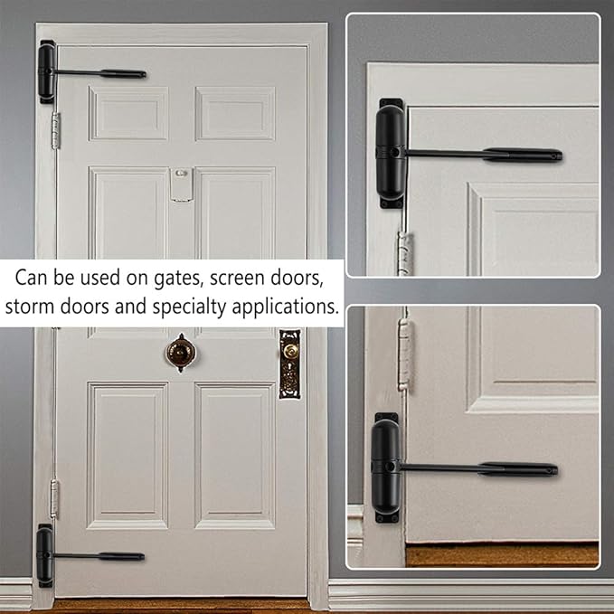 Door Closer Automatic Safety Spring Door Closer – Easy to Install to Convert Hinged Doors to Self-Closing– Black