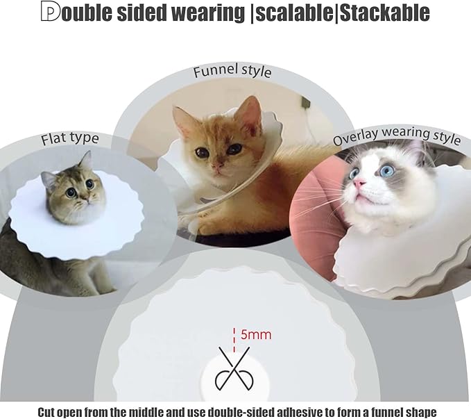 4Pcs Soft Cat Cone, Collar for Cats to Stop Licking, Lightweight, Disposable & Hygienic with Weekly Throwing Design, Multiple Wearing Methods (S/M/L)