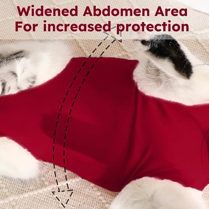 Cat Recovery Suit, Breathable Cat Surgery Recovery Suit Female, Kitten Onesie for After Surgery Spay Surgical Abdominal Wound Skin Diseases Cone of Shame Alternative (Red,S)