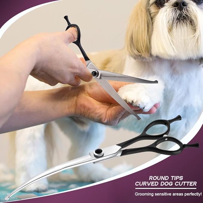 Dragon Creek 8" Downward Curved Dog Grooming Scissors Shears for Grooming Face and Paws Safety Round Tips Shears Trimming Cutting Scissors for Dog Cat Pet Black