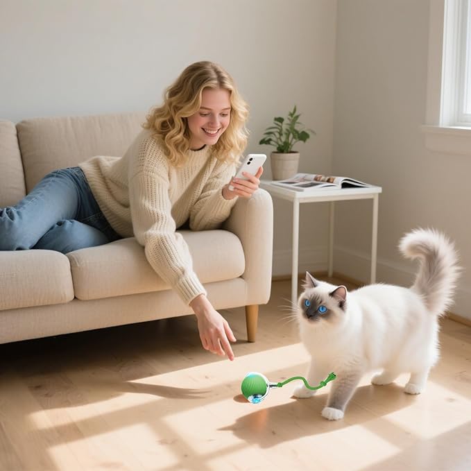 Interactive Cat Toy, 2025 New Interactive Rolling Cats Dog Toy Balls 360° Smart Automatic Rolling Pet Ball, Fast Moving Toy for Dog,Cat Ball Toy(Geen)