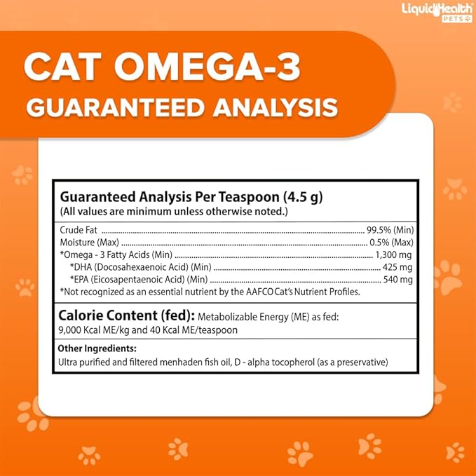 Liquid Health Pets Wild Caught Omega 3 Fish Oil for Cats - Liquid Omega 3 Supplement for Cats with EPA+DPA+DHA - Reduce Itching, Support Joint, Immunity, Brain, Heart Health - Made in the USA (3 Pack)