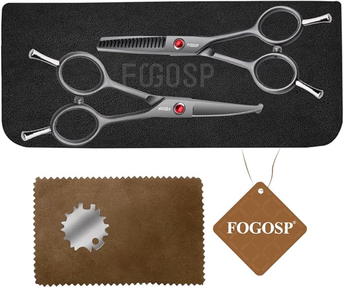 4.5" Dog Grooming Scissors - 2pcs Curved Scissors & Thinning Shears for Small Dog, Cat Face & Paws - Japan 440C (2Kit)