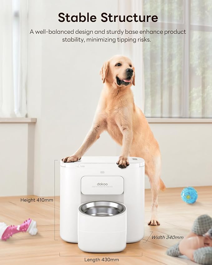 Automatic Dog Feeder for Large Breed, 15L/ 63Cups Vacuum-Sealed Storage & Timed Auto Dog Food Dispenser 2in1, Airtight 100% Freshness, Anti-Blockage, Support up to 22mm Pet Food, Stainless Steel Bowl