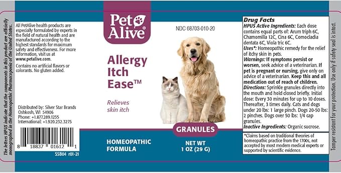 PetAlive Anti Itch Relief for Dogs and Cats Granules - Homeopathic Cat and Dog Allergy Relief - Stops Scratching, Soothes Redness and Dryness - Anti Itch for Dogs and Cats
