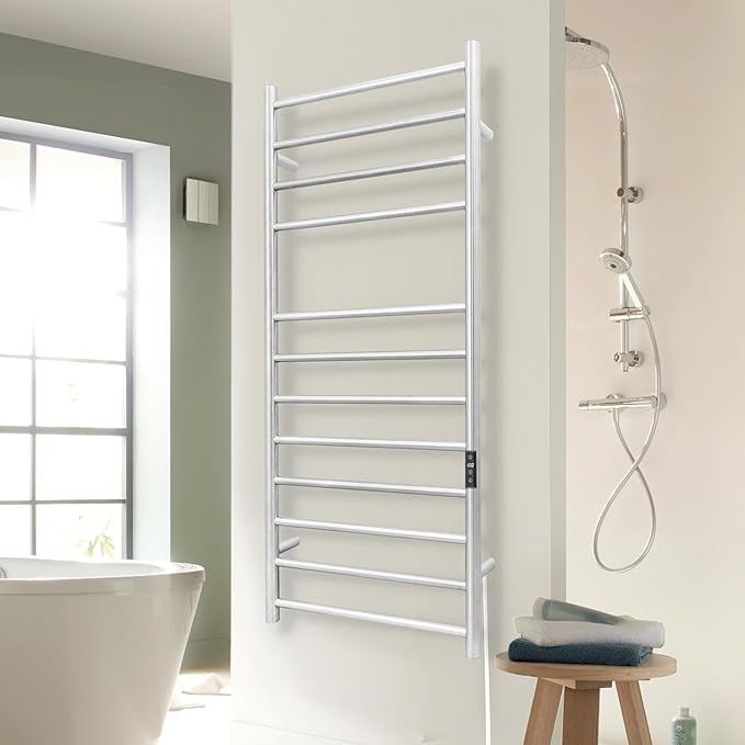 KEG Smart WiFi Towel Warmer Wall Mounted with Built-in Timer and Temperature Adjust Control, 12 Bars Electric Stainless Steel Heated Towel Racks for Bathroom Brushed Nickel
