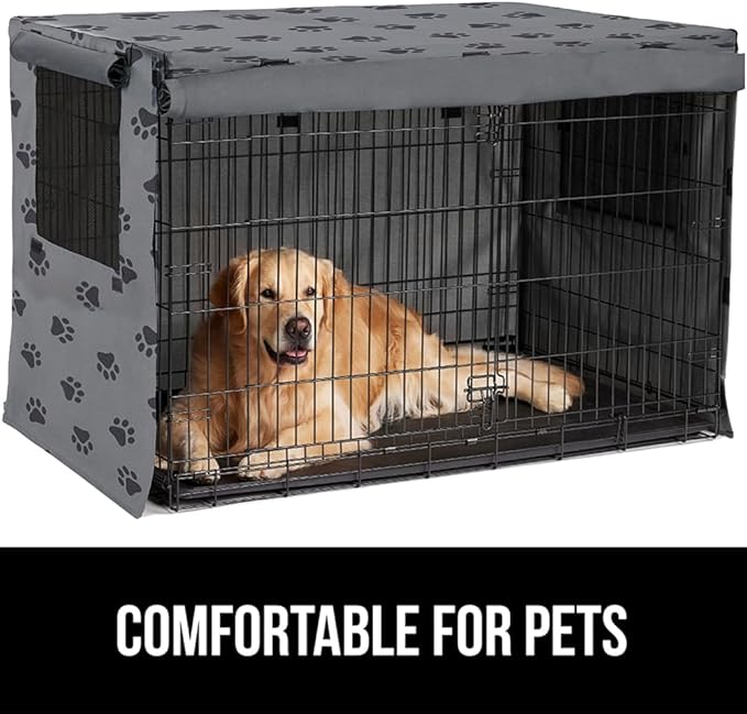 GORILLA GRIP Dog Crate Covers compatible with Amazon Basics Dog Crates, All Sides Open, Privacy Cover Fits 30" Wire Kennel, Breathable Mesh Windows, Light Reducing Puppy Training Cage Topper, Gray Paw