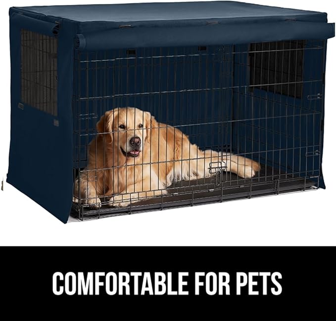 GORILLA GRIP Dog Crate Covers Compatible with Amazon Basics Dog Crates, All Sides Open, Privacy Cover Fits 36" Wire Kennel, Breathable Mesh Windows, Light Reducing Puppy Training Cage Topper, Navy