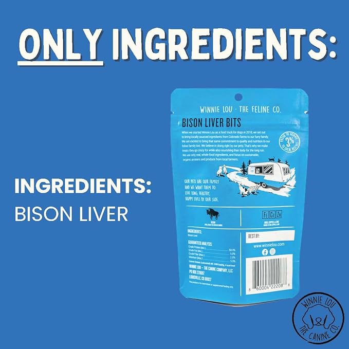 Grass-Fed Bison Liver Bits Cat Treats (Pack of 3) - Single Ingredient, High Protein Cat Food Snacks, Grain Free & Made in USA, with Taurine, Iron & Zinc for Healthy Cats