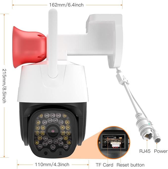 VSTARCAM 3MP Security Camera Outdoor,Home Camera Security, Outdoor WiFi Camera with 2.5-Inch High-Decibel Speaker, 360° PTZ Camera, Motion Detection,Two-Way Audio,Siren, Color Night Vision 01