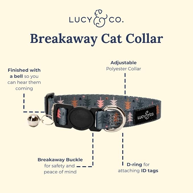 Lucy & Co. Take a Hike Breakaway Cat Collar with Bell – Designer Print Adjustable Safety Collar for Cats, Kittens & Small Dogs, Lightweight Pet Collar for Boy & Girl Cats – Large