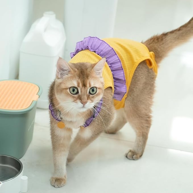 Cat Recovery Suit,Kitten Onesie After Surgery,E-Collar Alternative for Abdominal Wound and Skin Diseases,Soft Breathable Bodysuit After Spay(Yellow-m)
