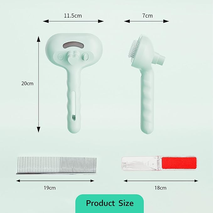 Trumoon Pet steam brush for dogs and cats, Pet Grooming Tool Kit with a stainless steel comb and a portable pet hair remover (Green)