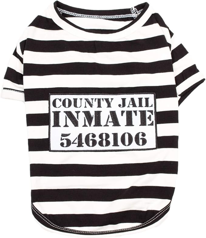 Parisian Pet Dog Shirt - Prisoner Dog Costume - 100% Cotton Black and White Stripes - Lightweight Polyester - Sleeved - 3XL