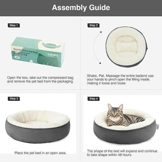 Love's cabin Round Donut Cat and Dog Cushion Bed, 20in Pet Bed for Cats or Small Dogs, Anti-Slip & Water-Resistant Bottom, Super Soft Durable Fabric Pet beds, Washable Luxury Cat & Dog Bed Dark Grey
