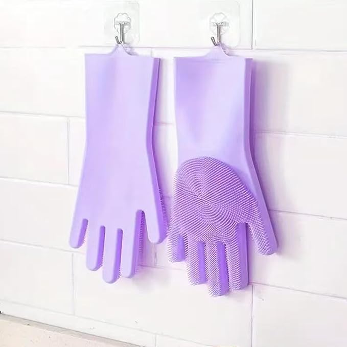 Pet Grooming Gloves,Heat-Resistant Silicone Gloves with High-Density Teeth for Enhanced Massaging and Bathing of Dogs and Cats (Purple, 2 Pair)
