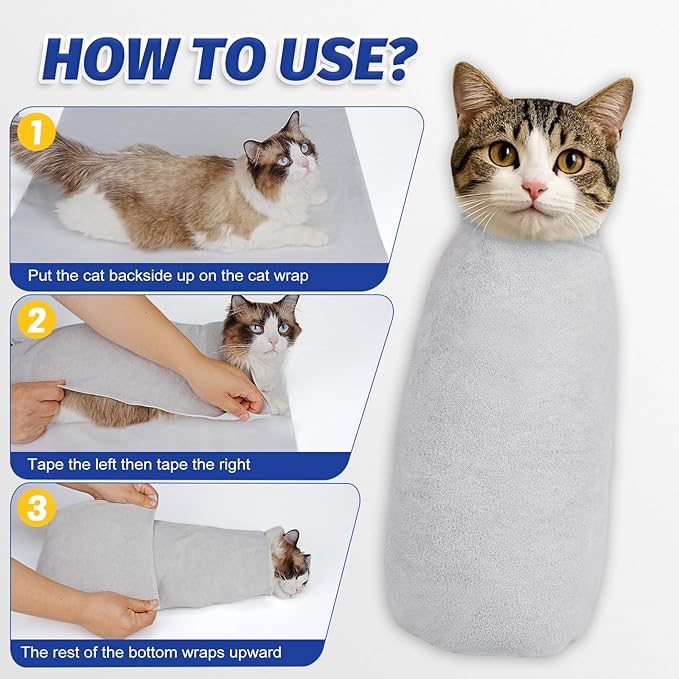 Supet Cat Wrap for Cutting Nails, Self-Adhesive Cat Grooming Wrap, Anti-Scratch Cat Wrap for Grooming, Ideal for Medicine, Nail Clipping, Teeth Brushing, Ear Cleaning