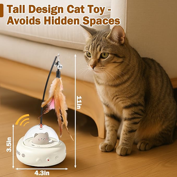 AIERSA Interactive Cat Toys for Indoor Cats, Automatic Enrichment Toy with LED Light and Feather for Cats and Kittens, Moving Self Play Stimulation Toy for Cat Lover Gifts