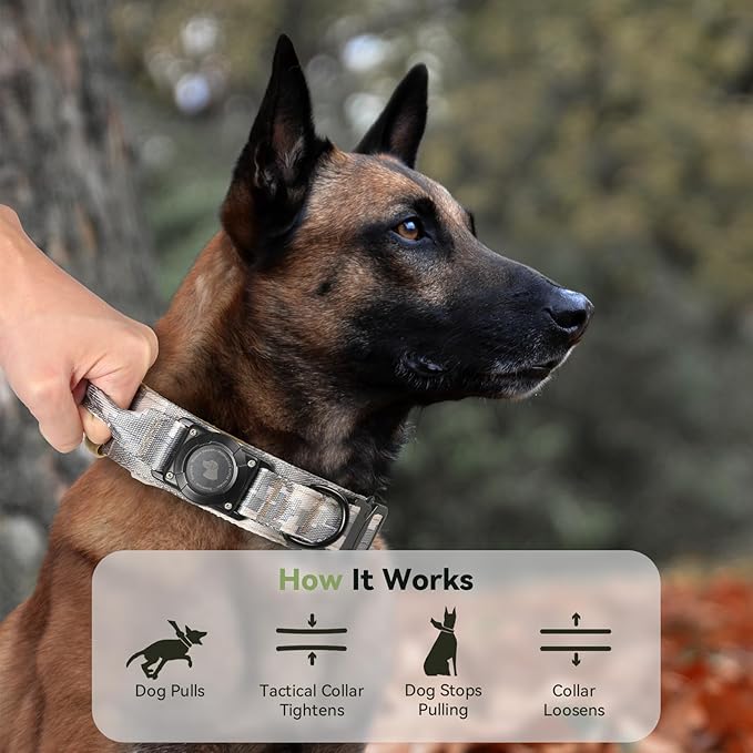 2026 Upgrade Waterproof AirTag Dog Collar, Military Tactical Dog Collar with AirTag Holder, Comfortable Control Handle and Metal Buckle, GPS Dog Collar Holder for Medium to Large Dogs (Digital camo,L)