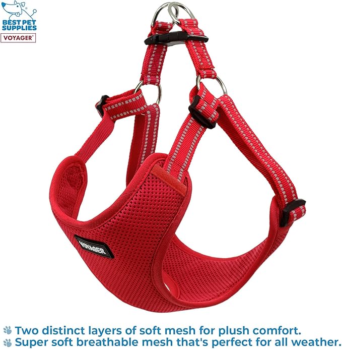 Best Pet Supplies Voyager Adjustable Step-in Flex Breathable Mesh Dog Harness for Small Medium Large Dogs (Red), XS
