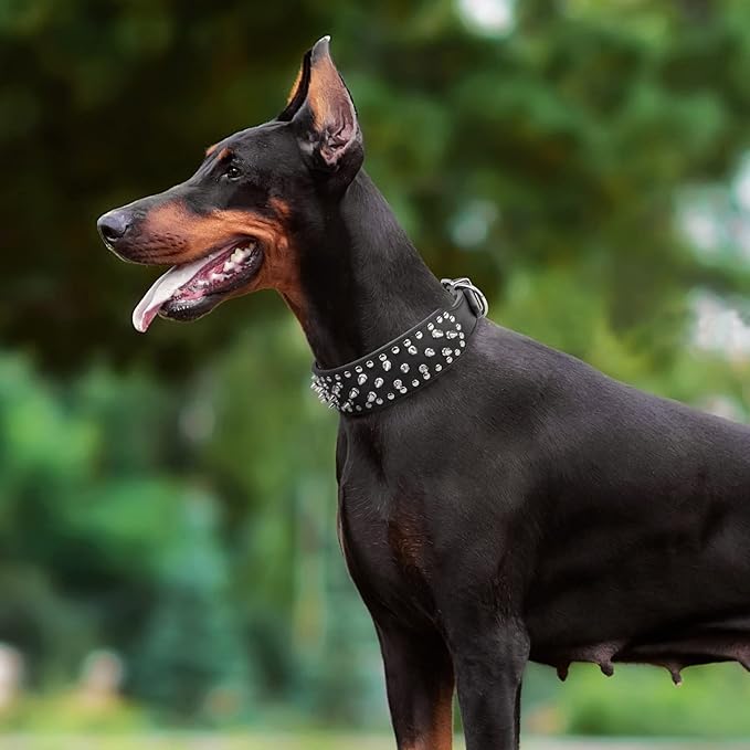 Epesiri Adjustable Wide Spiked Dog Collar, Mushroom Rivet PU Leather Cat Dog Collars, Durable Spike Studded Pet Collar for Small Medium Large Breed, PitBull Mastiff Bulldog Pugs Husky Rottweiler Black