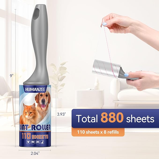 Lint Rollers for Pet Hair Extra Sticky,880 Sheets Mega Value Set with Reinforced 4 Handles and 8 Replaceable Tough Papers, Portable Pet Lint Remover for Clothes, Sofa Bed, Car Seat, and More