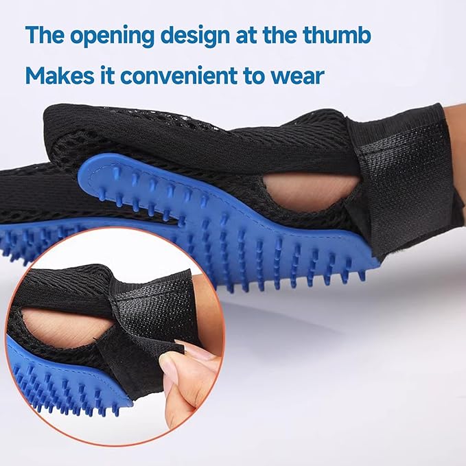 Cat & Dog Grooming Gloves for Shedding - Efficient Deshedding Pet Grooming Gloves 2-in-1 Deshedding Brush & Massage Mitt-Safe for Dogs & Cats (1 Pair Blue)