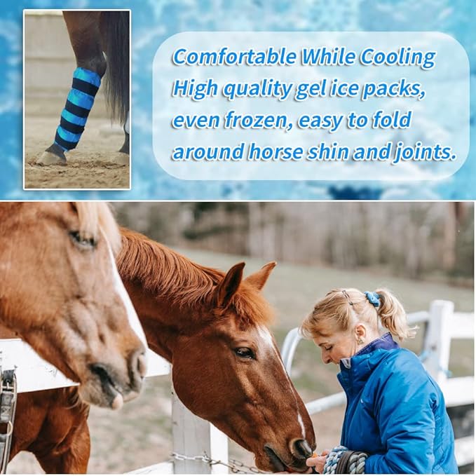 Horse Ice Boots - Reusable Gel Horses Ice Pack for Swelling & Pain | Cooling Leg Wraps for Horse Hock, Horse Knee, Horse Ankle & Horse Hooves | Horse Supplies & Care Gift Ideas - 1 Pair, Blue