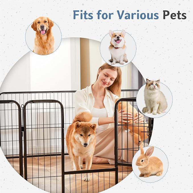 DUMOS Dog Playpen Indoor, Metal 24 Inch 2 Panels Foldable Pet Fence with Door, Outdoor Small Medium Large Dog Puppy Portable Exercise Play Pen for RV Camping, Trips, Play Yard