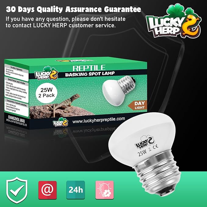 LUCKY HERP Heat Lamp Bulbs, 25W Reptile Heat Lamp 2 Pack Reptile Heat Lamp Bulbs, Daylight Basking Spot Heat Light Bulb, Amphibians Lamp Bulbs fo Chameleons, Snakes, Lizard, Turtle