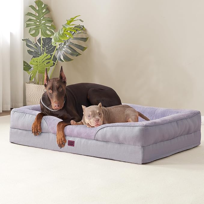 EHEYCIGA Orthopedic XL Dog Bed for Large Sized Dog, 48x35x7.5 Inch Extra Large Memory Foam Dog Couch Bed with Sides, Waterproof Liner & Washable Removable Cover, Bolster Pet Sofa, Purple