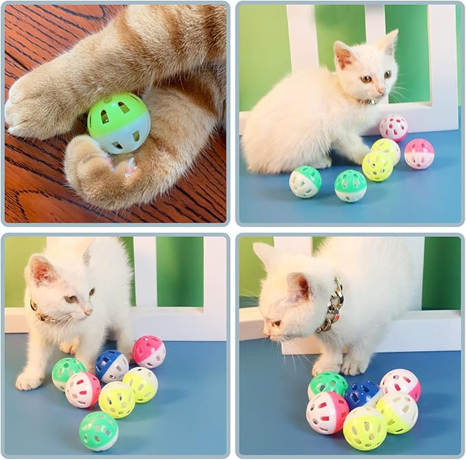 PET SHOW 20Pcs Cat Toy Balls with Bell Inside 1.57" 1.4" Plastic Kitten Chase Toys Jingle Bell Ball for Cat Indoor Training