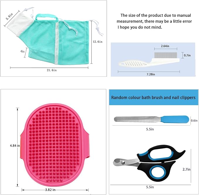 Adjustable Multifunctional Anti-Bite Shower net Bag,Cat Grooming Mesh Bag, Cat Bathing Bag,Cat Bath Brush and Cat Nail Clipper