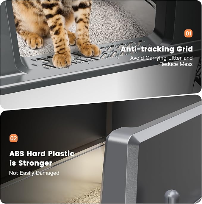 XXL Stainless Steel Cat Litter Box with High Sided, 27.6" L x 20" W x 14" H Extra Large Litter Box for Big Cats and Multiple Cats, Enclosure Cat Litter Pan with Anti-Urine Leakage, Easy Clean