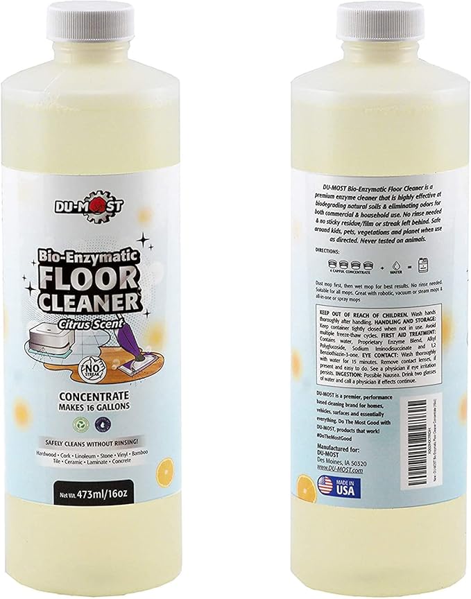 DU-MOST Enzymatic Floor Cleaner Concentrate (1 Oz Makes 1 Gal), No, Streak, No Rinsing, Kids & Pets Safe, Hard Surface Floors, Citrus Scent, 16 Fl Oz