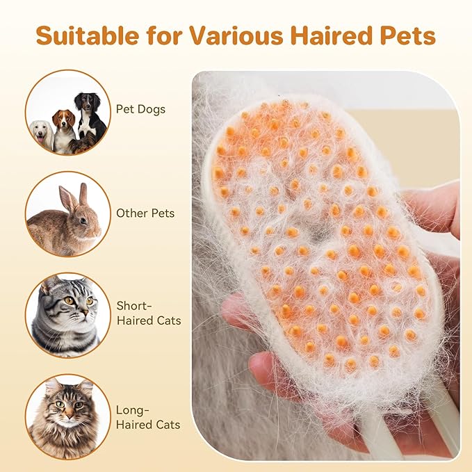 LunaSync Cat Steam Brush for Shedding, 4 in 1 Rechargeable Pet Grooming Brush for Cats and Dogs, Anti-Static Deshedding Tool with Massage & Cleaning, Comb for Long Short Hair - Beige