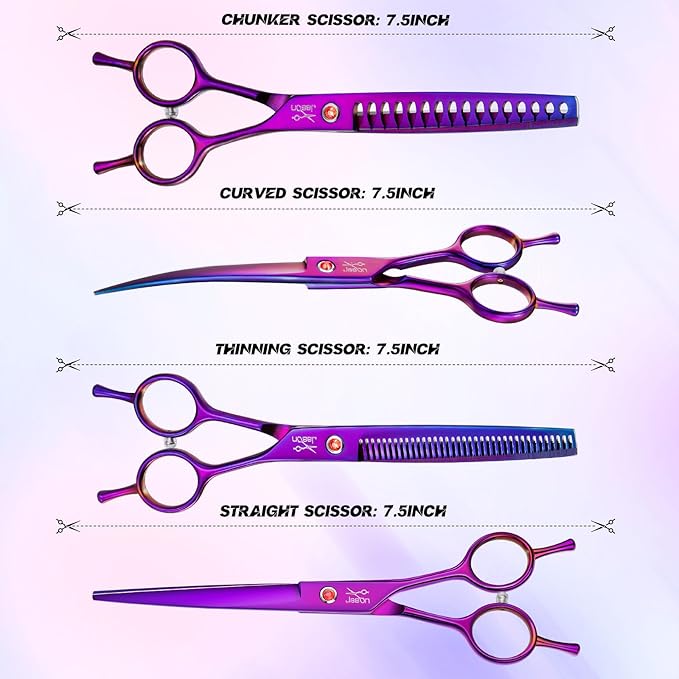 JASON Dog Grooming Scissors Kit, Professional 6 in 1 Dog Scissors Sharp Shears Set - Straight, Thinning, Chunker, Curved Shears and Comb for Long Short Hair for Dog Cat Pet