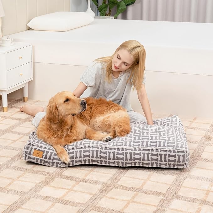 Dog Bed with Easy-Grip Handle - Shredded Memory Foam Pet Bed, Removable & Machine Washable Cover, Non-Slip Bottom, Choose from Cooling Linen or Warm Flannel Style for Dogs & Cats (Medium
