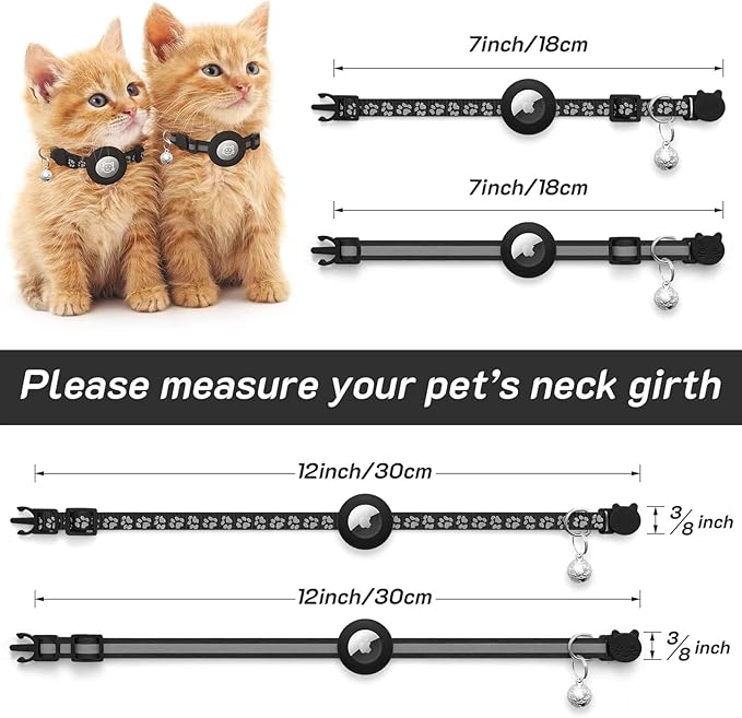 2 Pack Airtag Cat Collar Breakaway with Bell,Reflective Kitten Collar with Apple Airtag Cat Collar Holder,Adjustable 7-12In,Safety Buckle for Girl Boy Cats,Pet Supplies,Accessories,Gifts (Green)